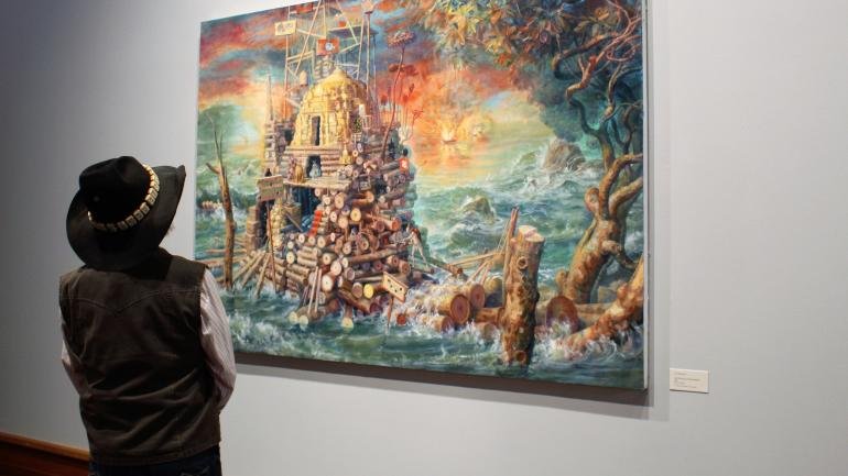 Viewing a painting at the San Angelo Museum of Fine Arts