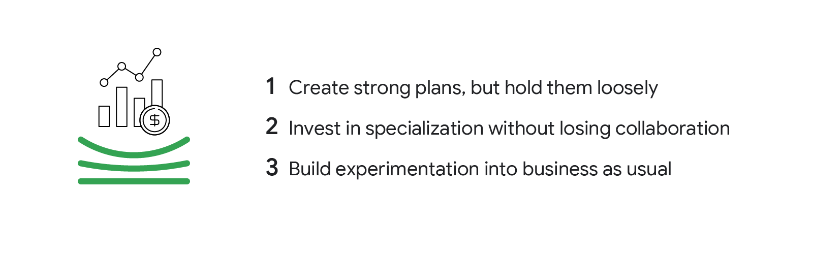 3 core areas where marketers can unlock greater agility and success: 1. Create strong plans, but hold them loosely. 2. Invest in specialization without losing collaboration. 3. Build experimentation into business as usual.